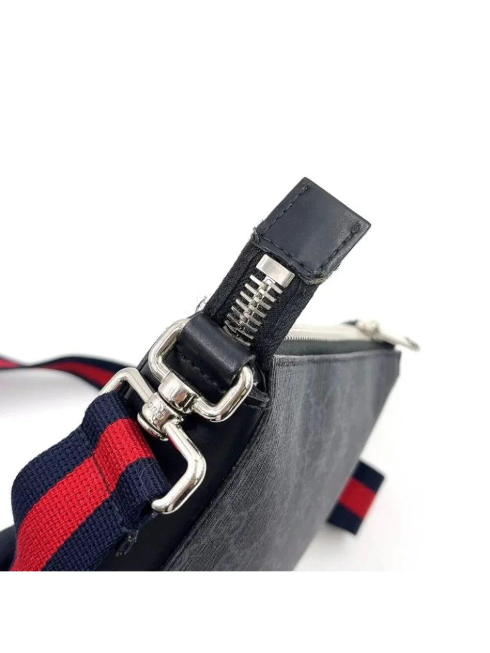 Gucci GG Supreme Small Messenger Bag Leather Navy Black Red Silver